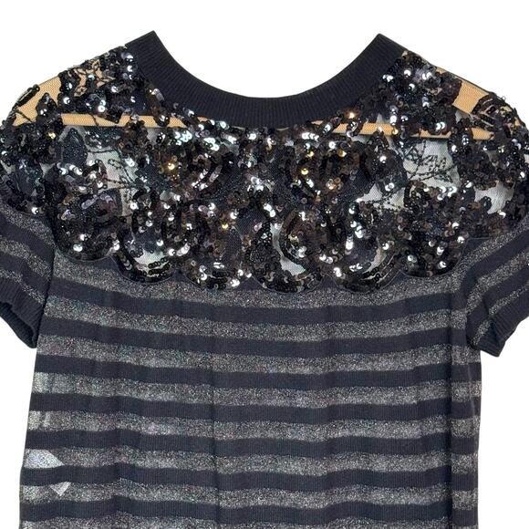 Moschino Cheap & Chic US 6 Silk Cashmere Black Striped Lace Sequin Top - Picture 2 of 7